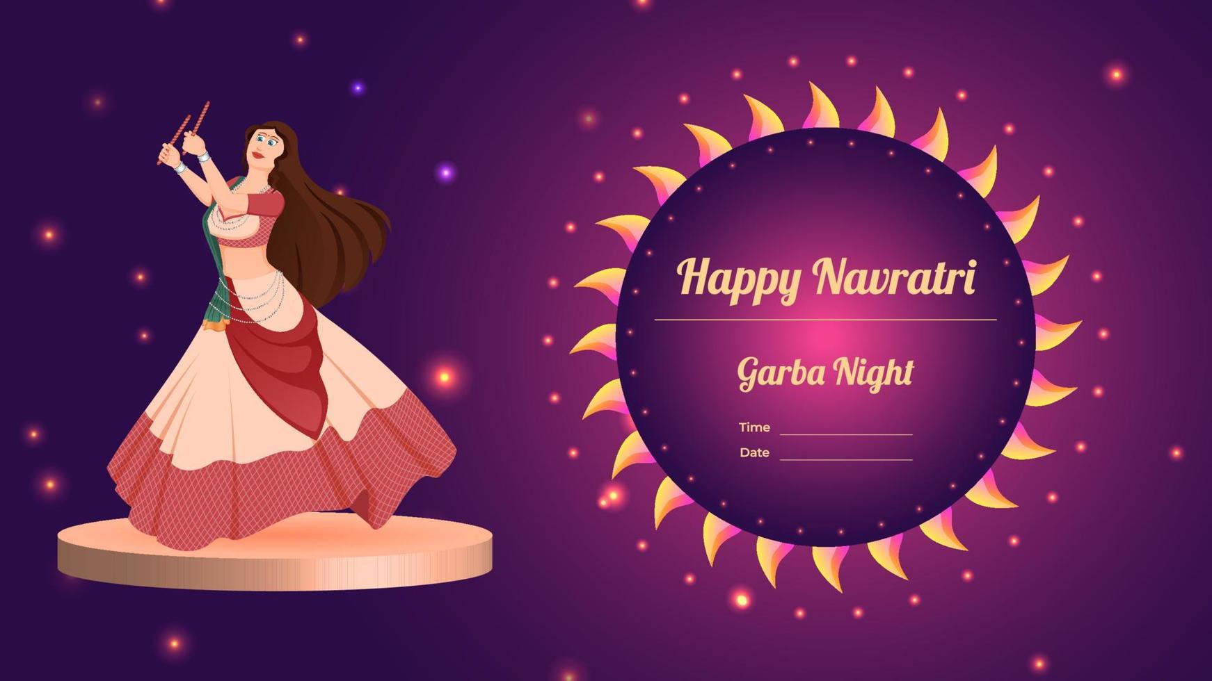 ilustração de banner de vetor de garota dandiya, vetor de banner criativo de dandiya, feliz navratri.