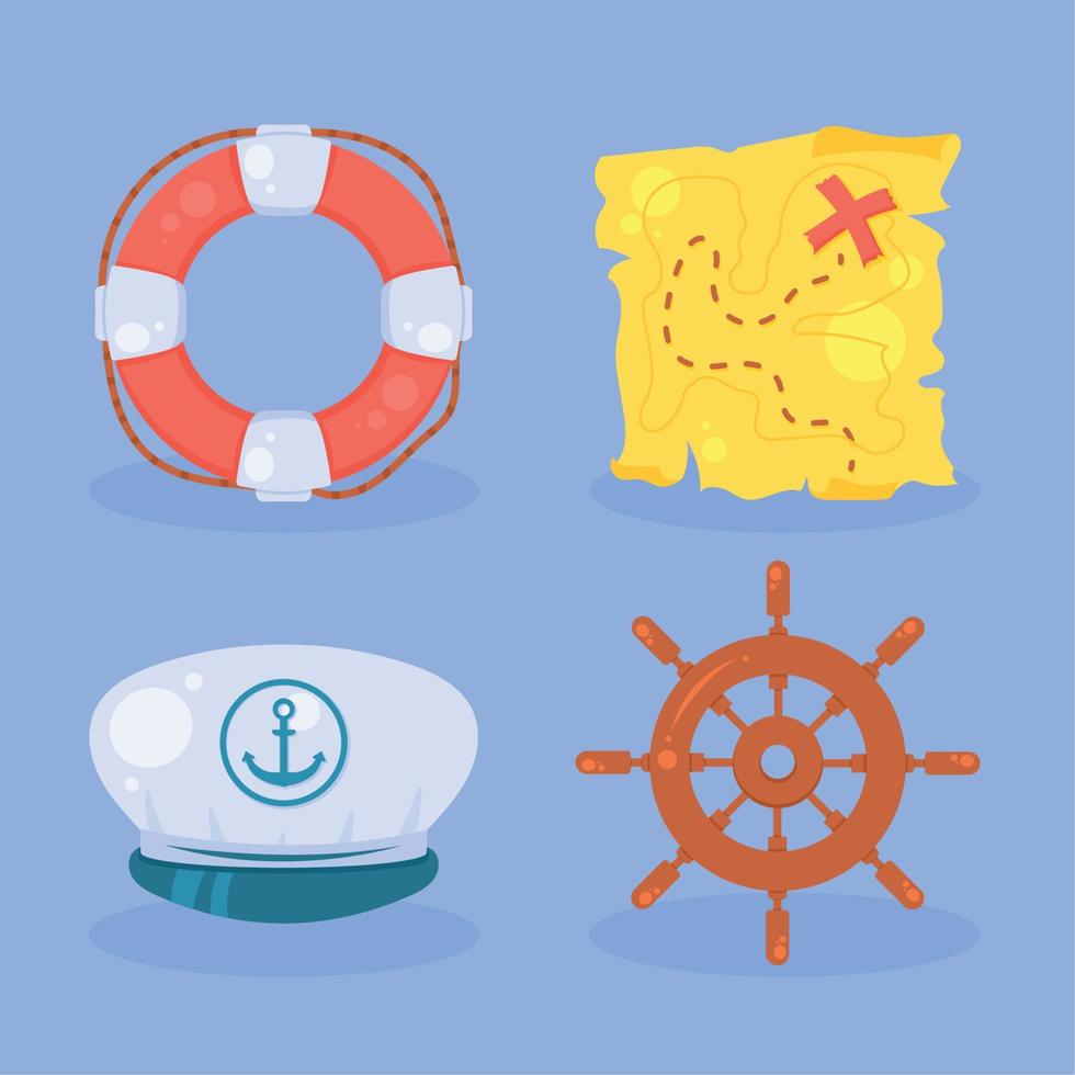 quatro ícones marítimos náuticos vetor