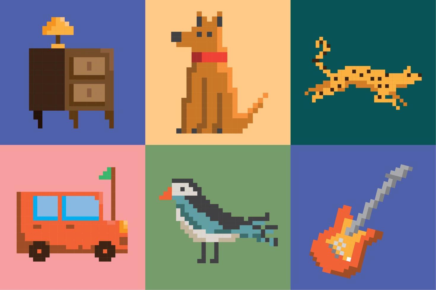 seis ícones de pixel art vetor