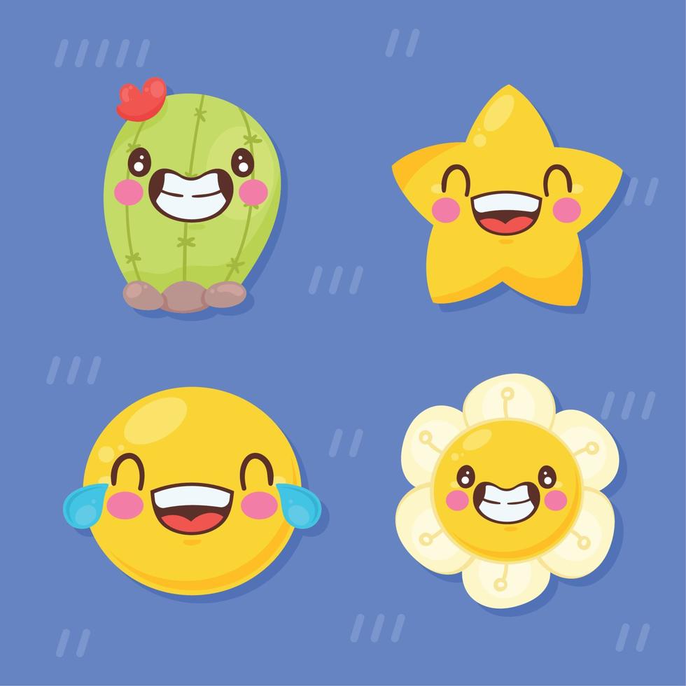 quatro emojis personagens felizes vetor