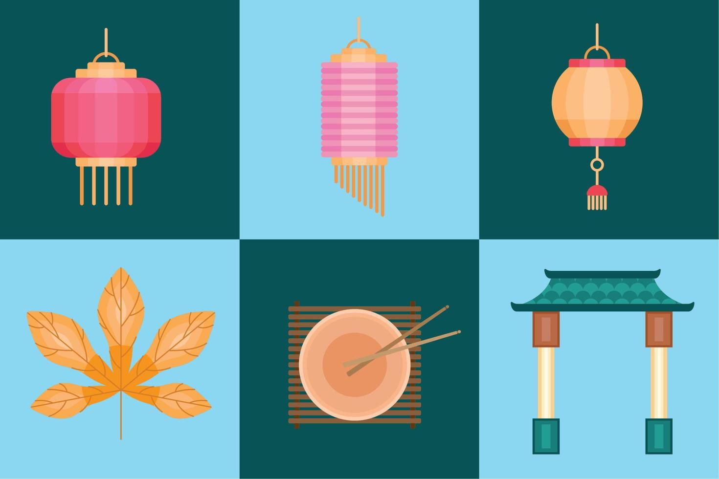 seis ícones de celebração chuseok vetor