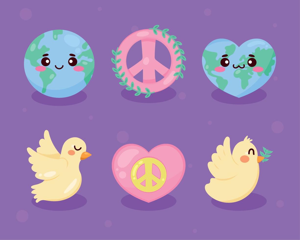 seis ícones do dia da paz vetor
