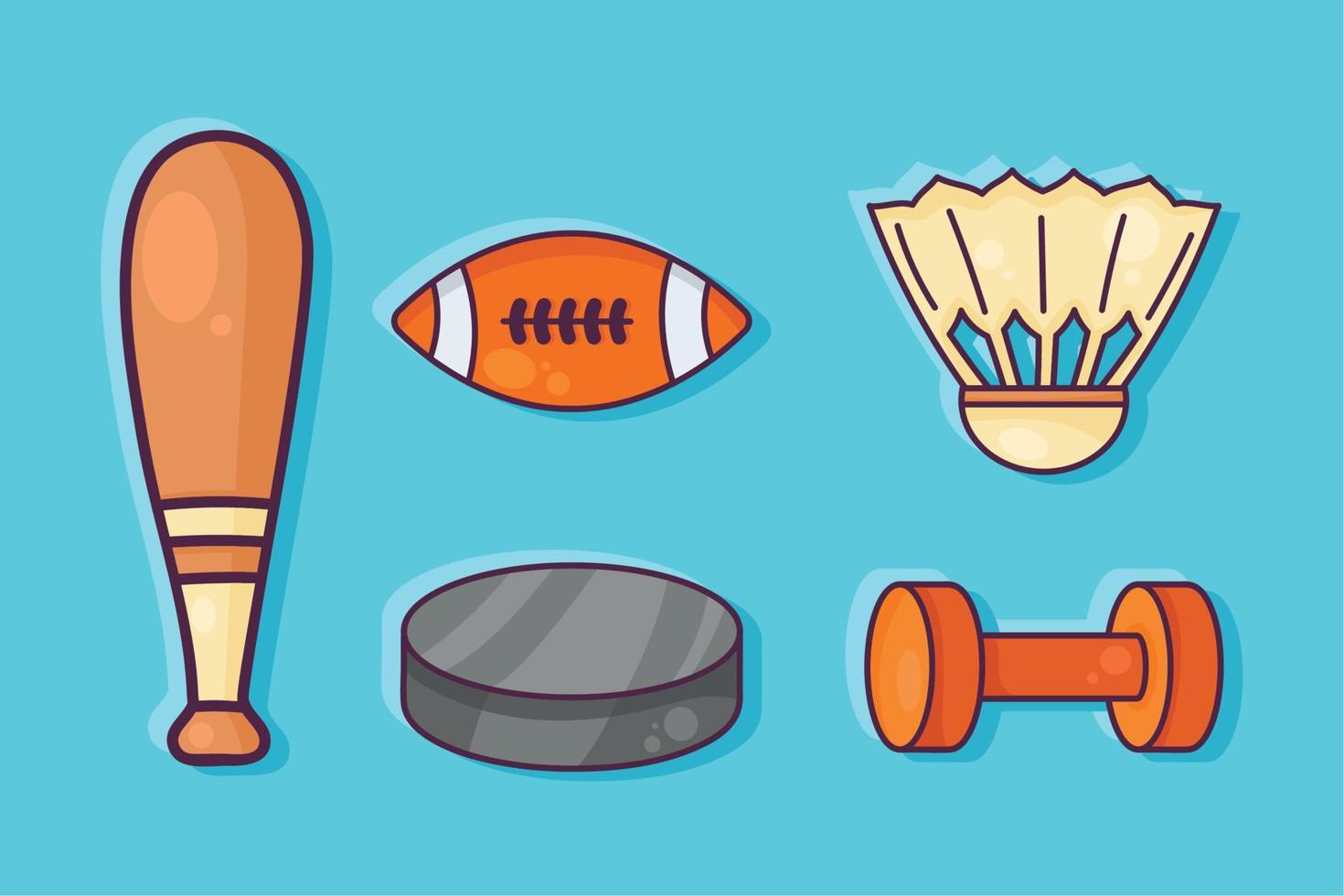 cinco ícones de equipamentos esportivos vetor