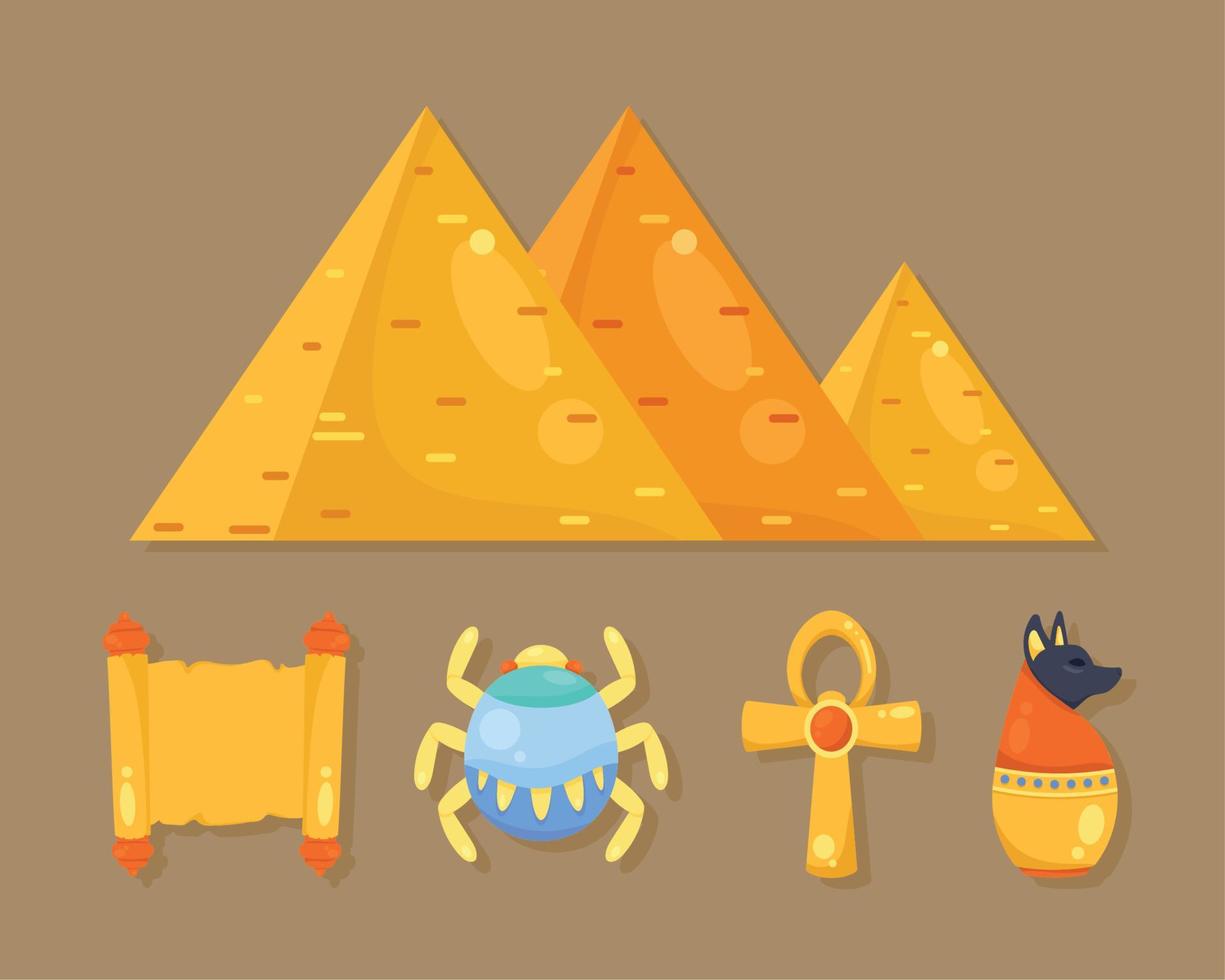cinco ícones da cultura egípcia vetor