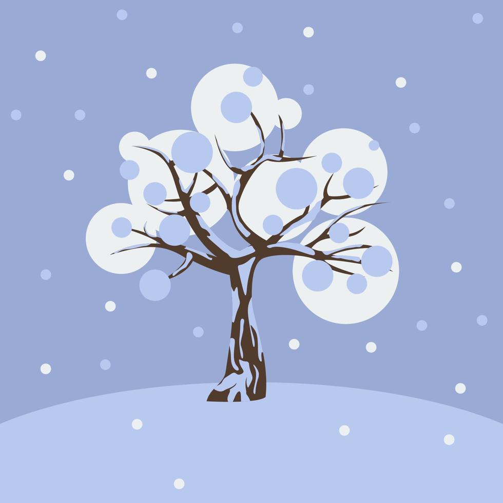 árvore editável e queda de neve na ilustração vetorial de temporada de inverno em estilo simples vetor