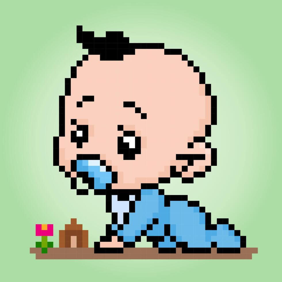 pixels menino está jogando. ilustração vetorial de bebê fofo está rastejando. vetor