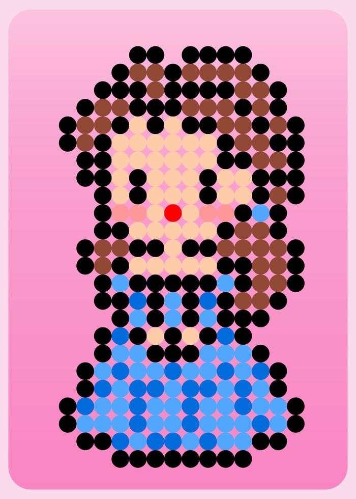 uma princesa em ilustração vetorial de pixel art. contas modelam uma linda garota ponto pixels vetor