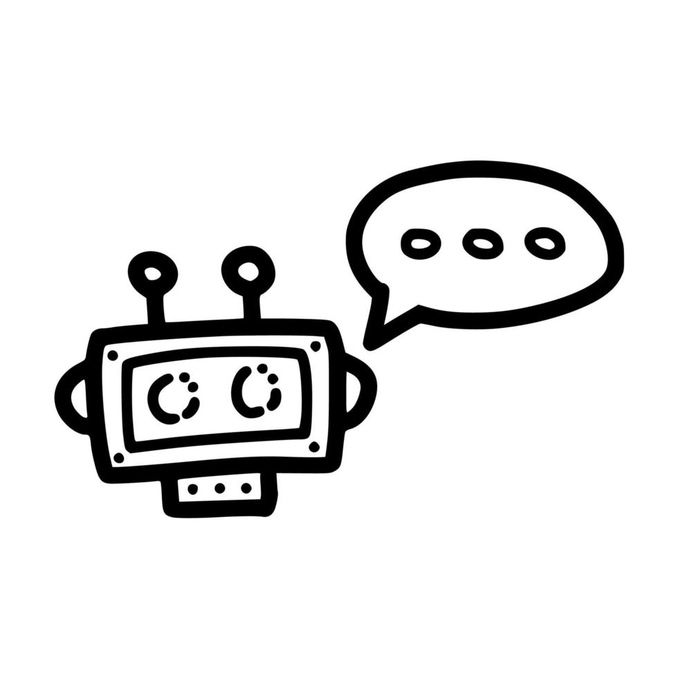 carregando o chat de bot com três pontos no design do ícone de ilustração vetorial lineart bolha com estilo doodle desenhado à mão vetor