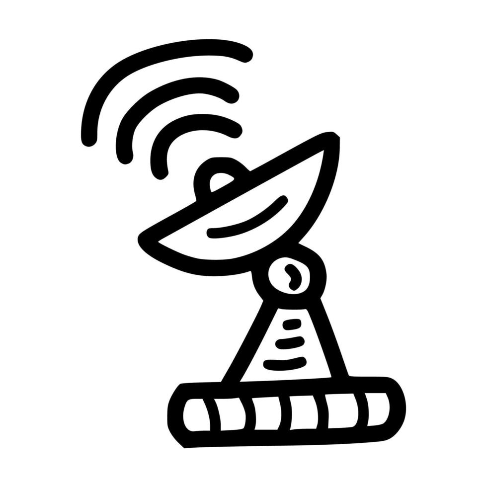 design de ícone de ilustração vetorial lineart receptor de sinal de satélite com estilo doodle desenhado à mão vetor