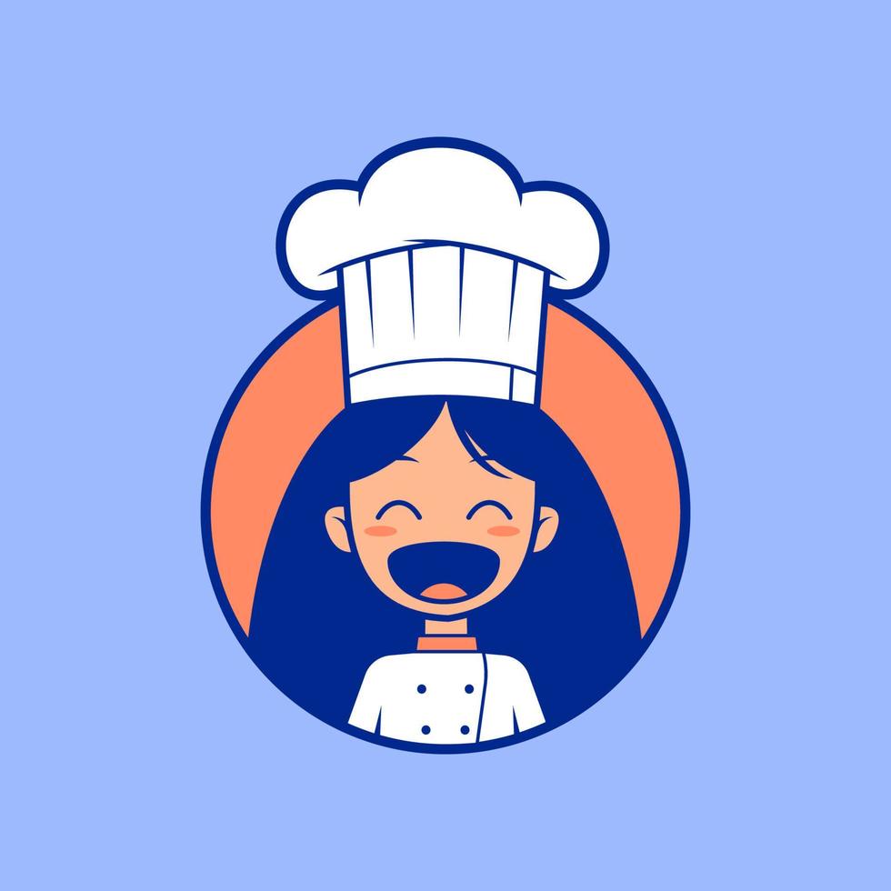 logotipo engraçado do emblema dos desenhos animados do mestre de cozinha do chef feminino vetor