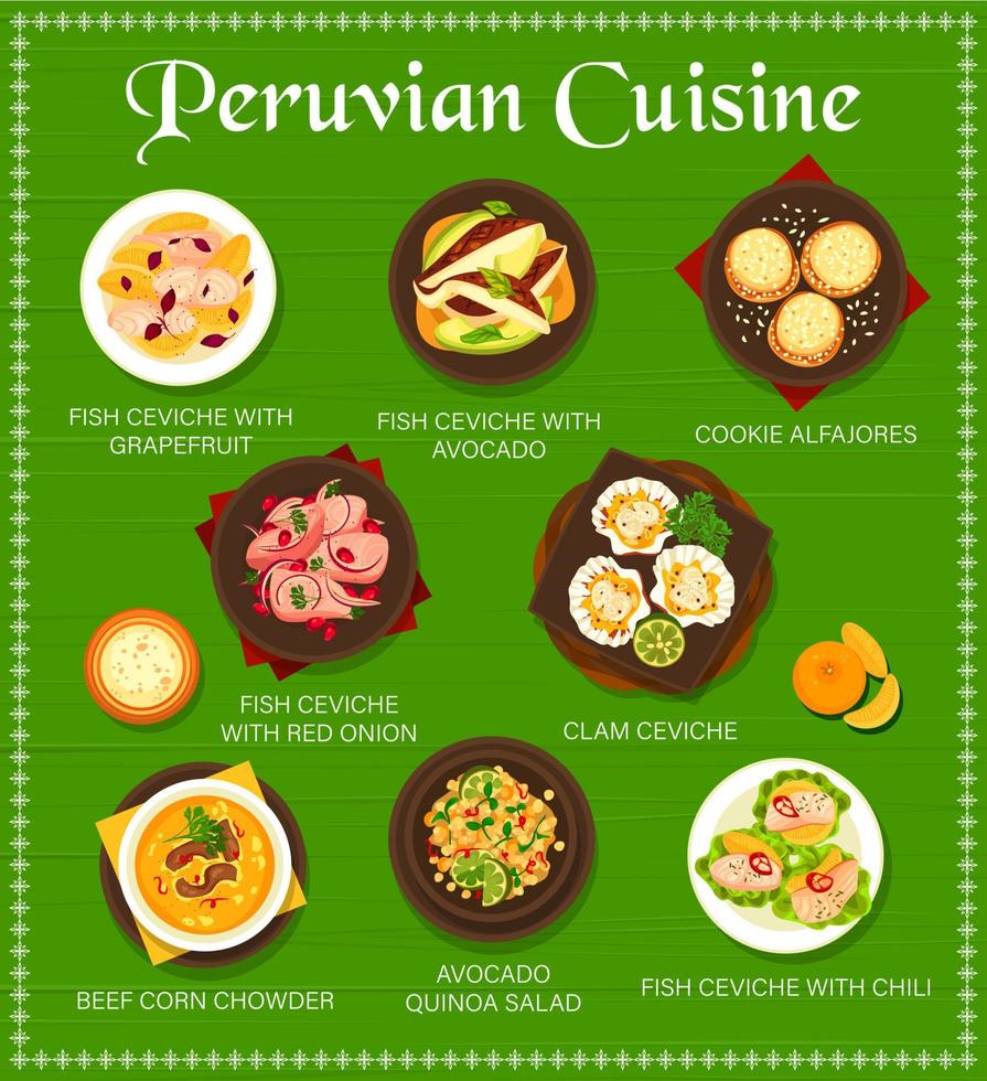 cozinha peruana restaurante refeições menu página vetor