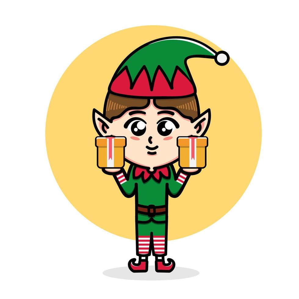 design de personagem elfo bonito traz presentes de natal vetor