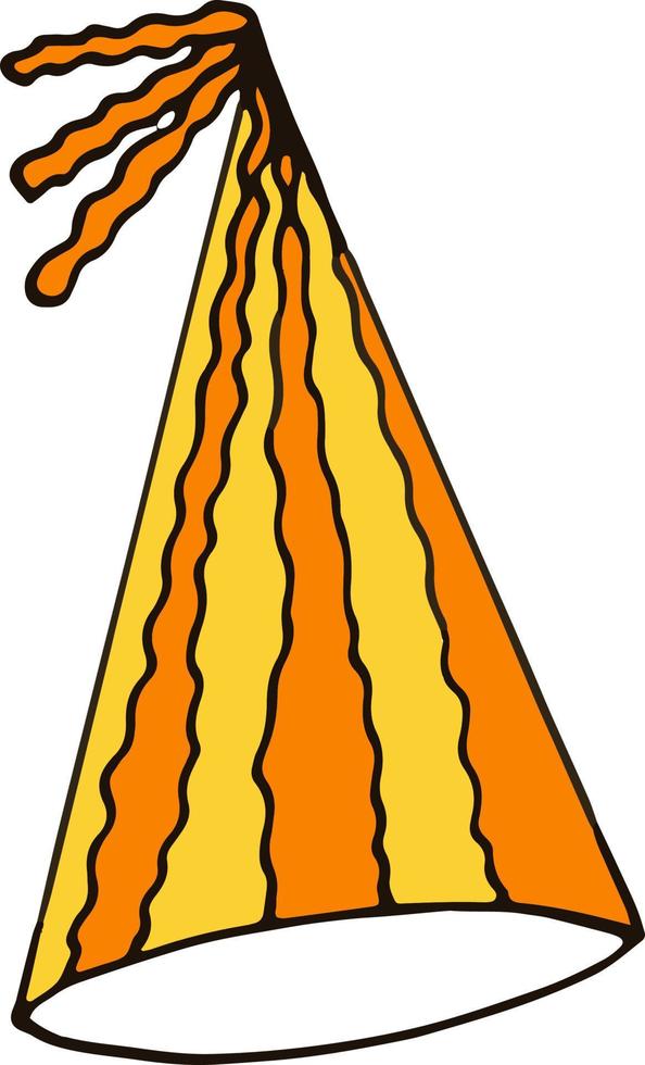 chapéu de festa com listras. estilo doodle desenhado à mão. , minimalismo, cor de tendência amarelo, laranja. festivo engraçado vetor
