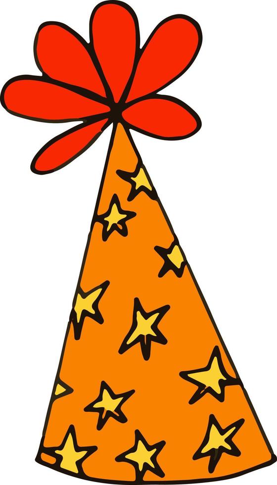 chapéu de festa com estrelas. estilo doodle desenhado à mão. , minimalismo, cor de tendência amarelo, laranja. festivo engraçado vetor