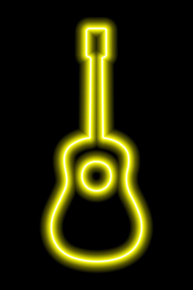 silhueta de guitarra de néon amarelo simples em um fundo preto vetor