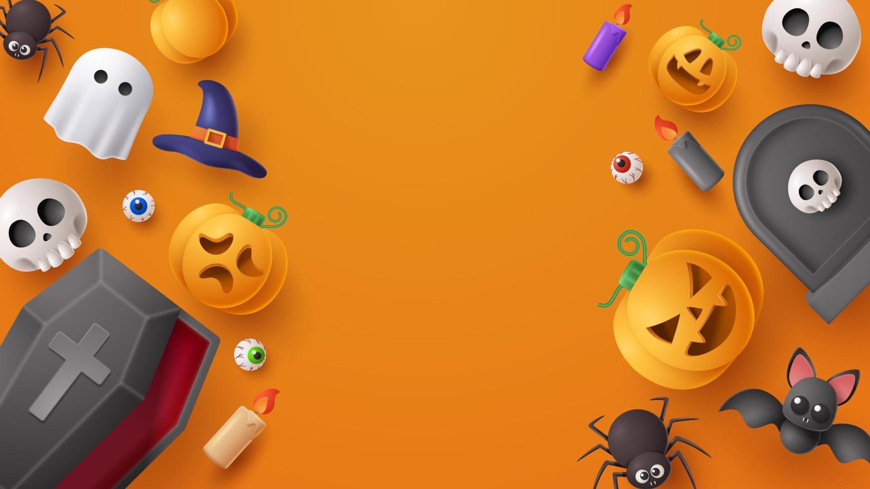 banner de venda de halloween com fundo de elemento assustador. ilustração vetorial 3d vetor