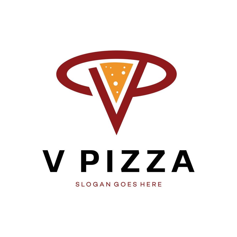 logotipo de pizza com iniciais vp para empresa de alimentos vetor