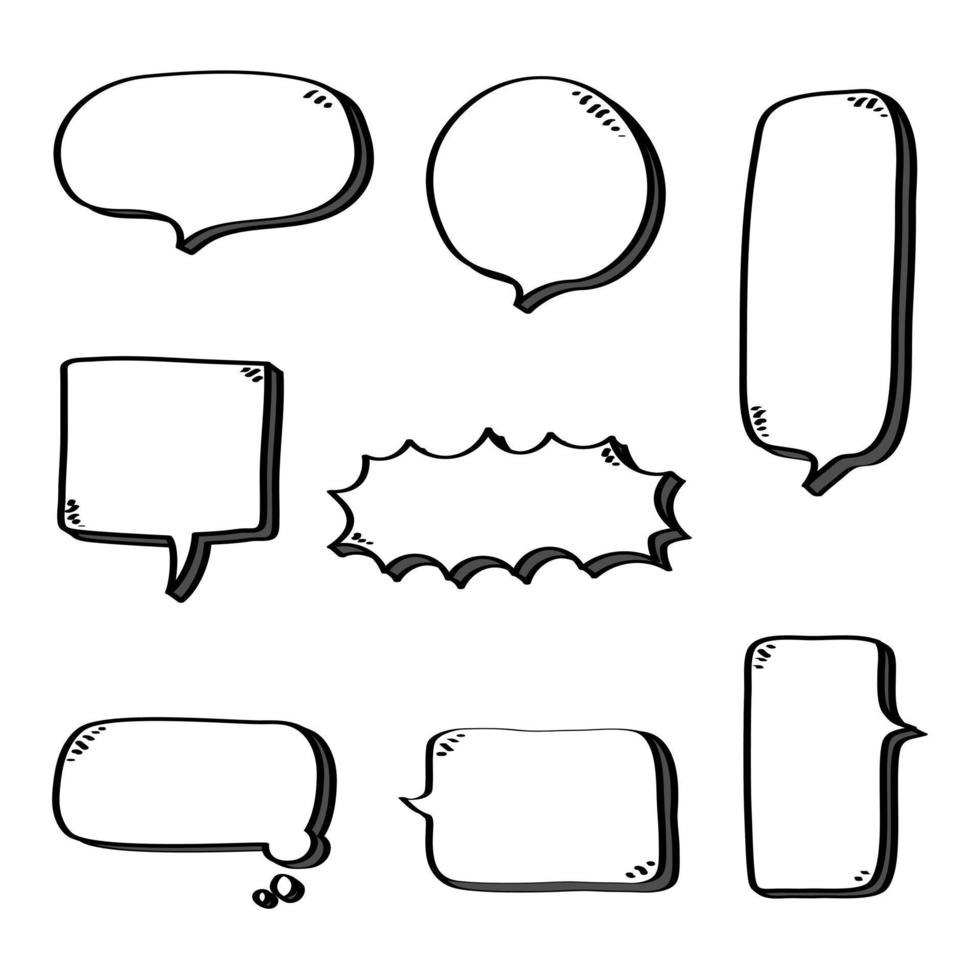 conjunto de coleção de balão de bolha de fala em branco, pense, fale, fale, caixa de texto, banner, plano, design, ilustração vetorial vetor
