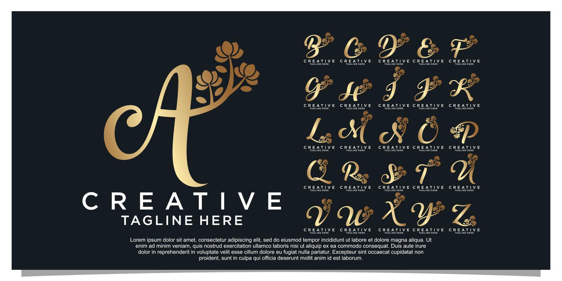 definir carta inicial de design de logotipo de monograma para negócios com vetor premium de conceito de cor dourada de flor