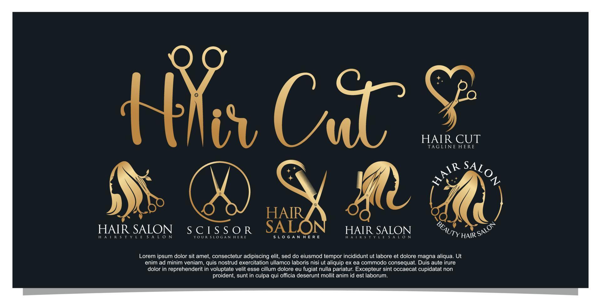 definir design de logotipo de salão de cabeleireiro de pacote com vetor premium de conceito de cor gradiente dourado 3