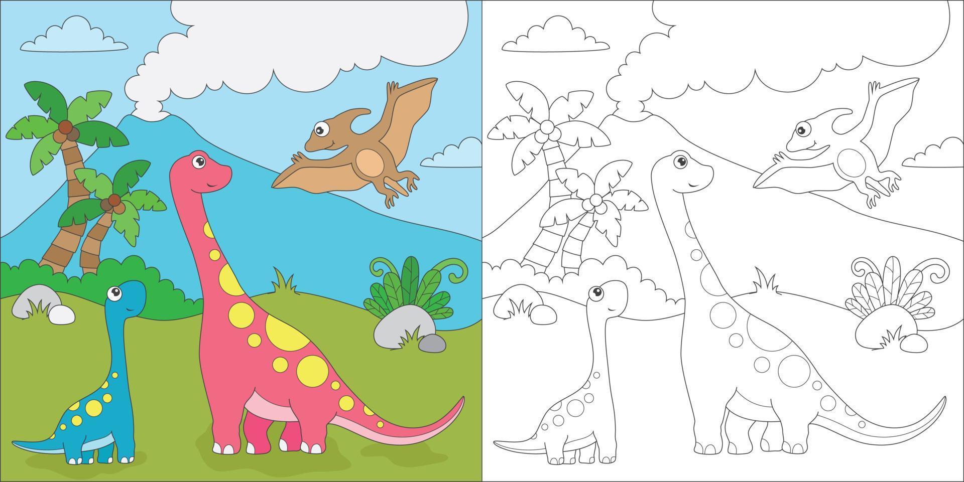 colorir dinossauros para atividade infantil vetor
