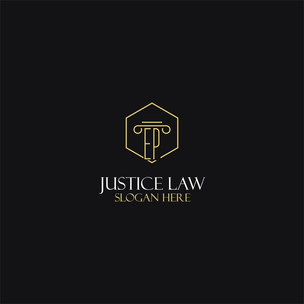 design de iniciais de monograma ep para logotipo jurídico, advogado, advogado e escritório de advocacia vetor