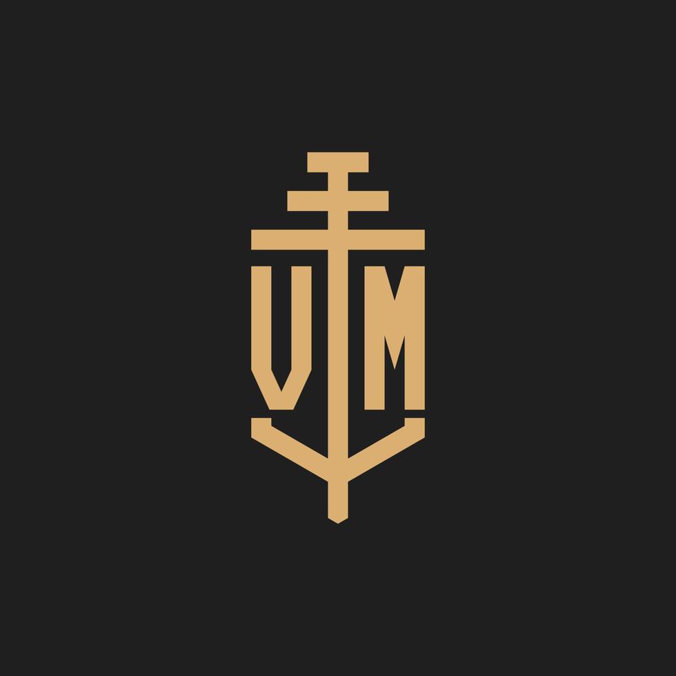 vm monograma de logotipo inicial com vetor de design de ícone de pilar