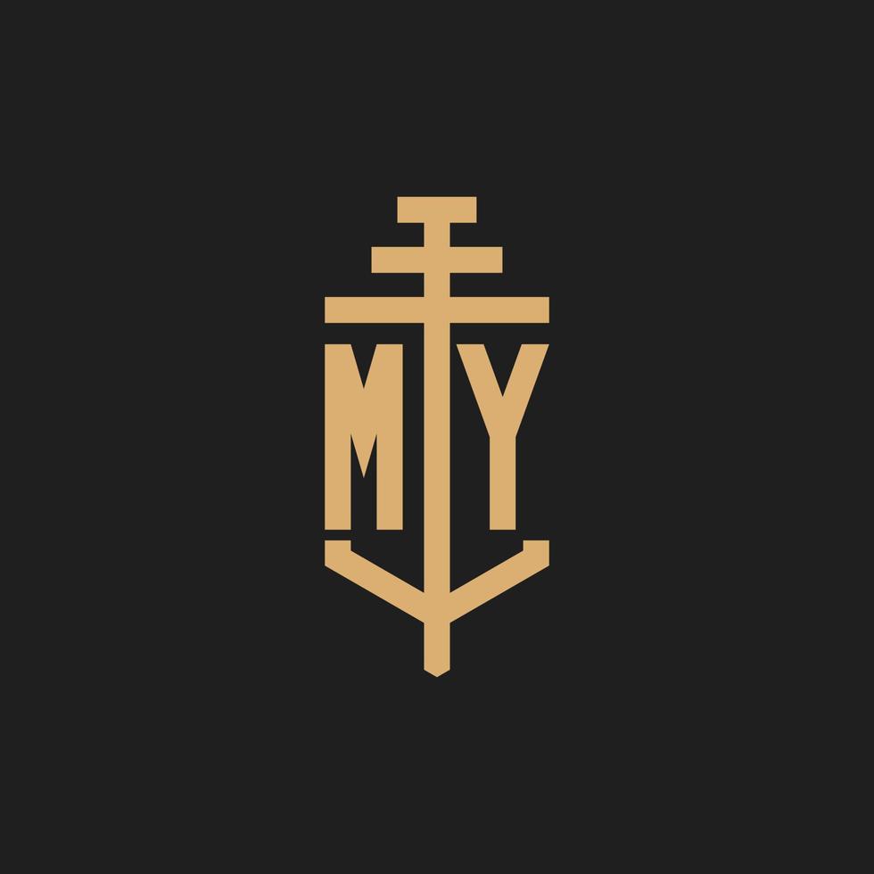 meu monograma de logotipo inicial com vetor de design de ícone de pilar