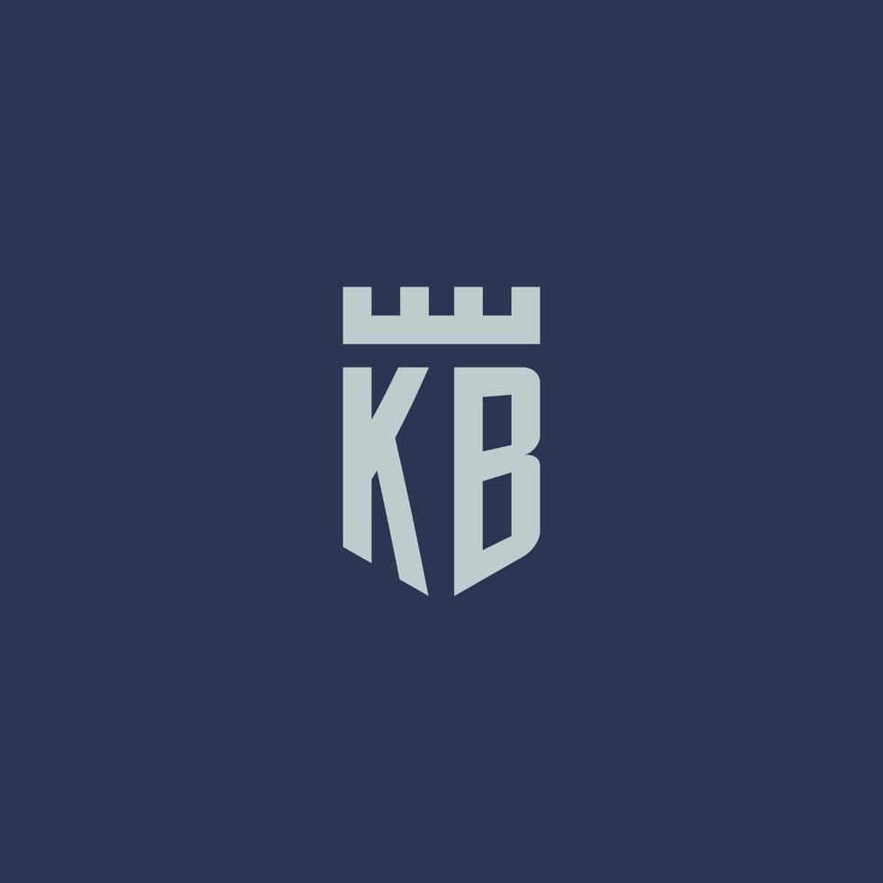 kb logotipo monograma com castelo fortaleza e design de estilo escudo vetor