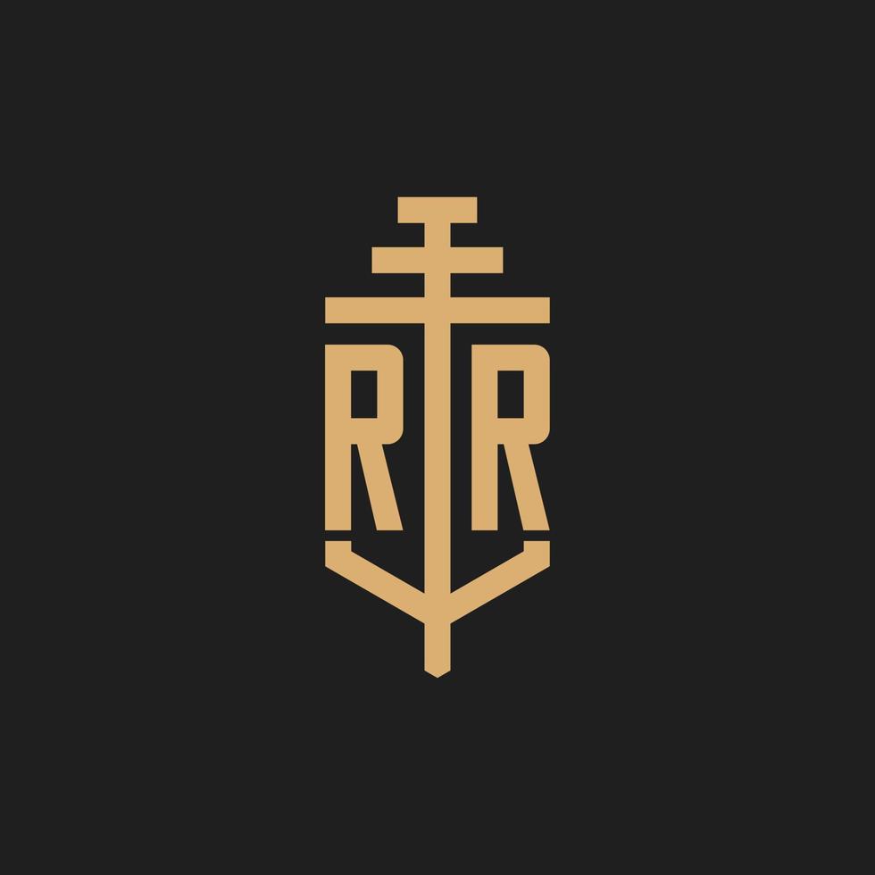 rr monograma de logotipo inicial com vetor de design de ícone de pilar