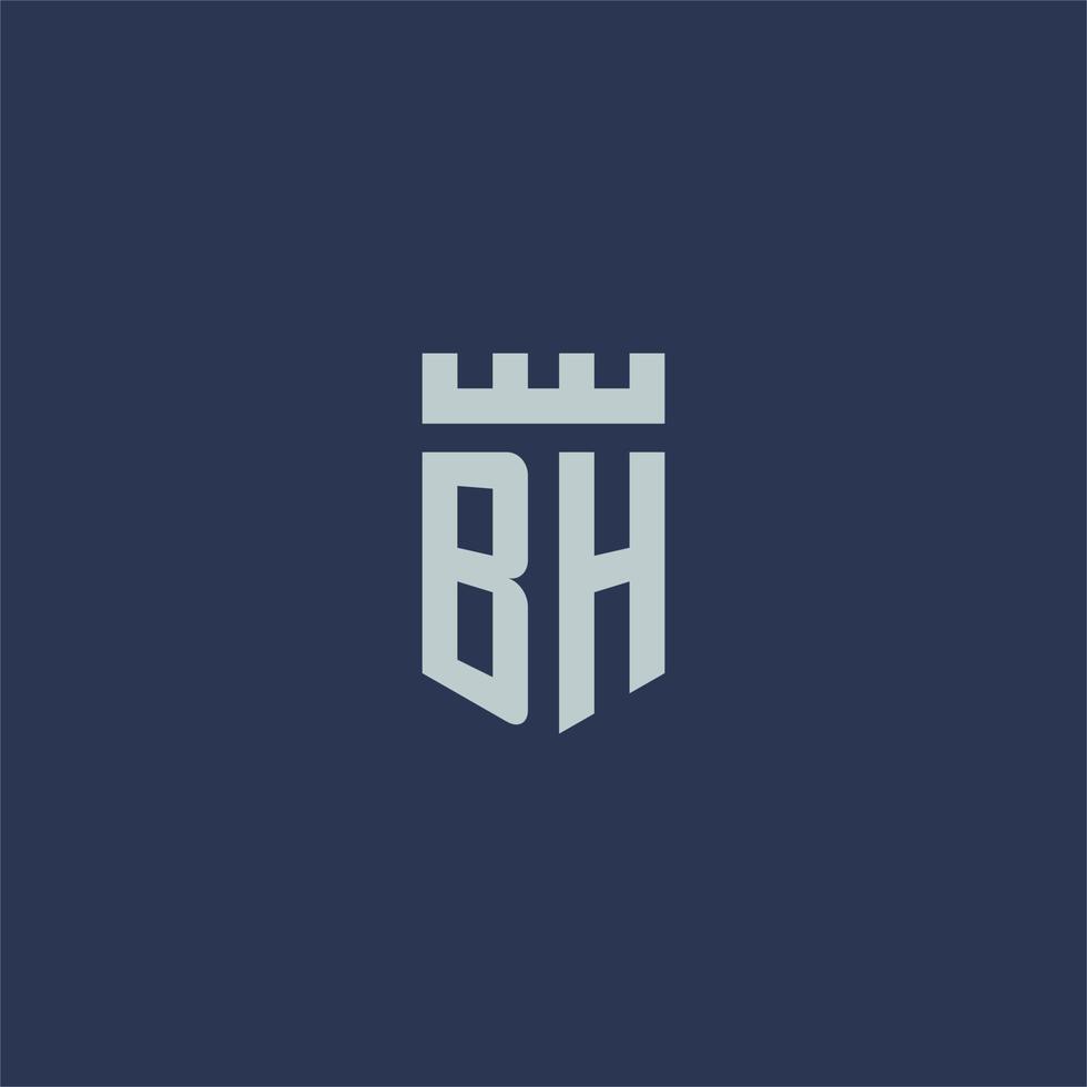 monograma do logotipo bh com castelo fortaleza e design de estilo escudo vetor