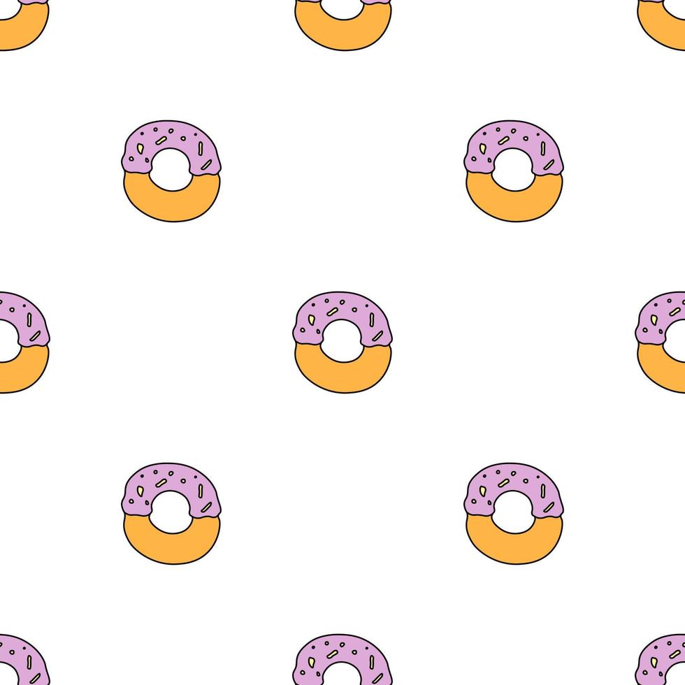 padrão de donut sem costura. padrão de vetor doodle com ícones de rosquinha. fundo de donut colorido