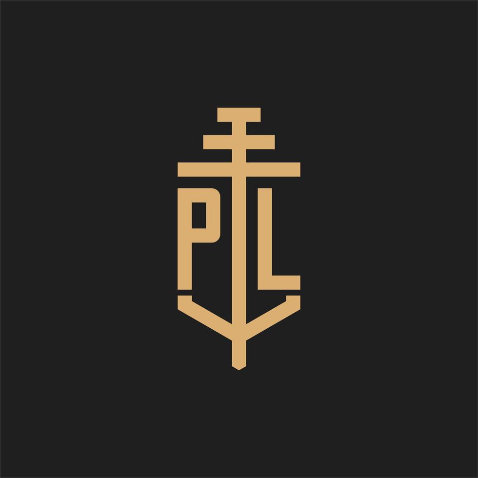 pl monograma de logotipo inicial com vetor de design de ícone de pilar