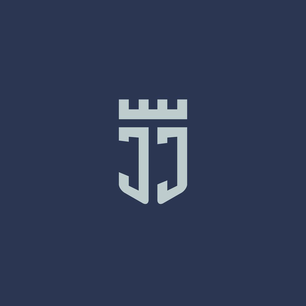 jj logotipo monograma com castelo fortaleza e design de estilo escudo vetor