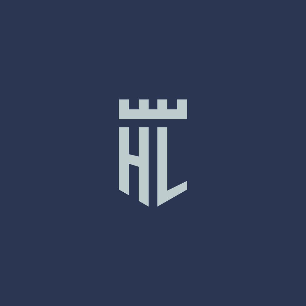 hl logotipo monograma com castelo fortaleza e design de estilo escudo vetor