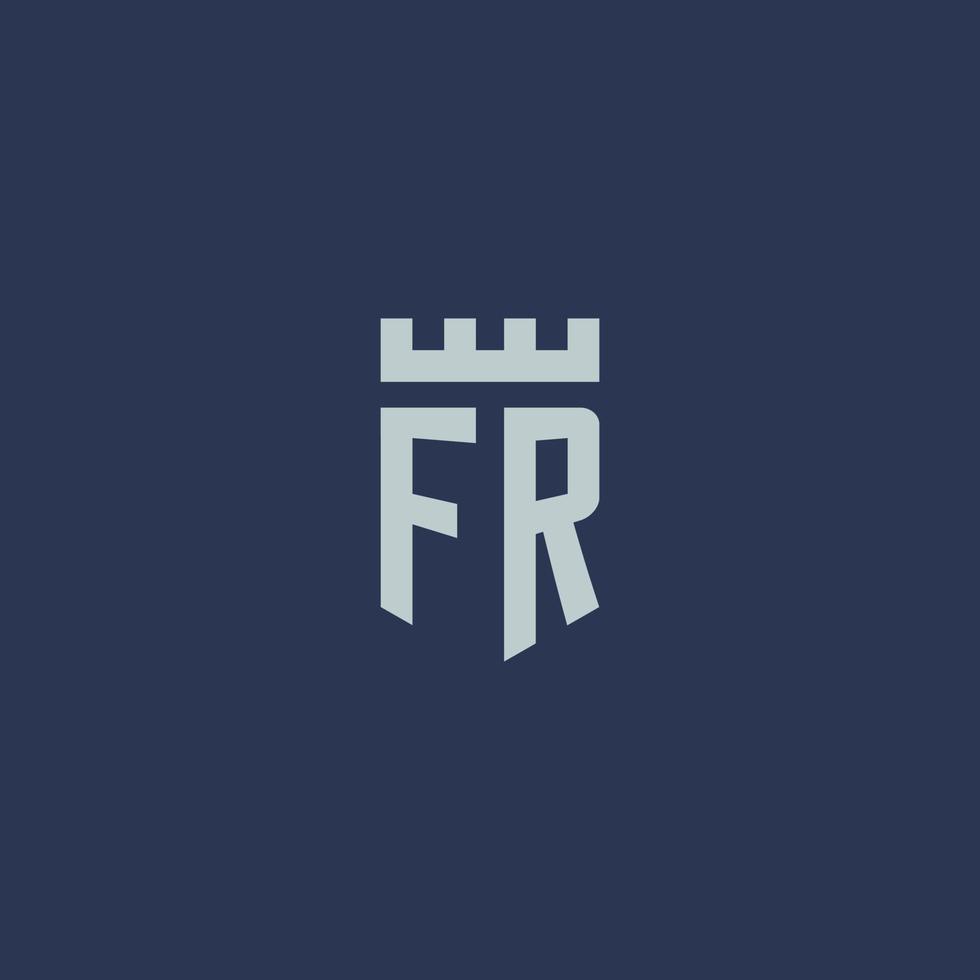 fr logotipo monograma com castelo fortaleza e design de estilo escudo vetor