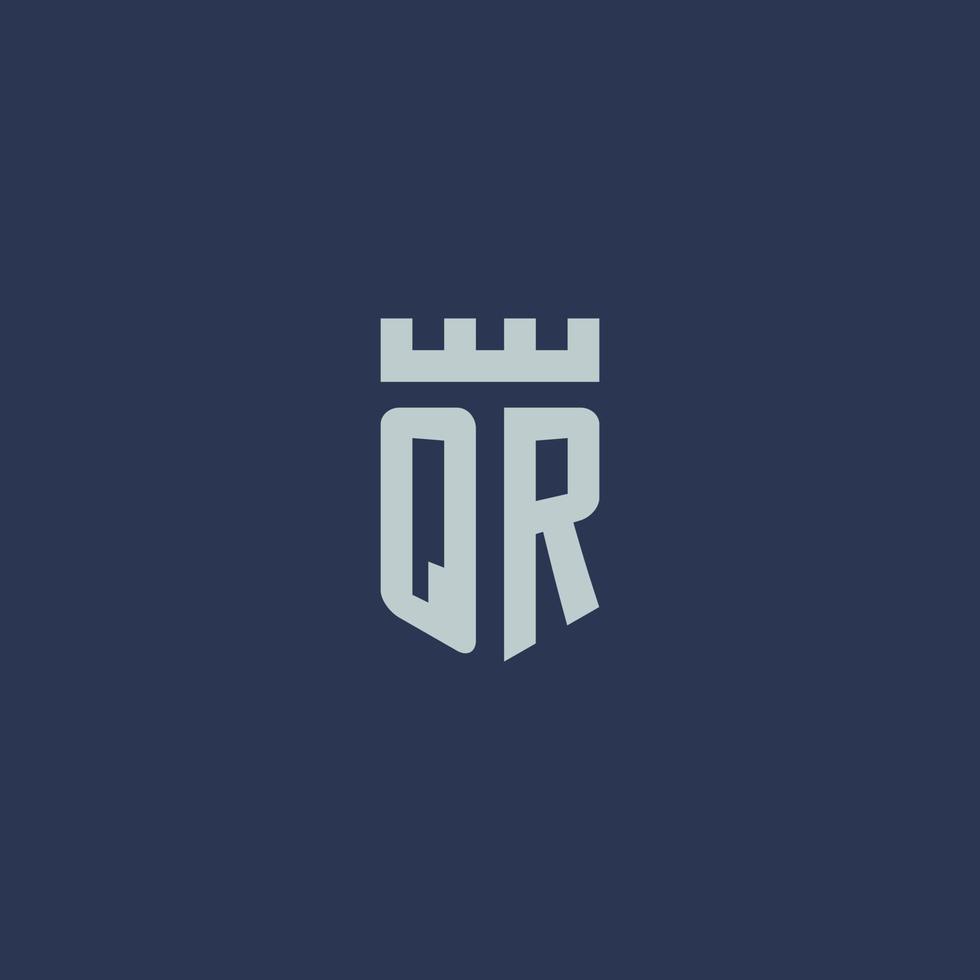 monograma do logotipo qr com castelo fortaleza e design de estilo escudo vetor