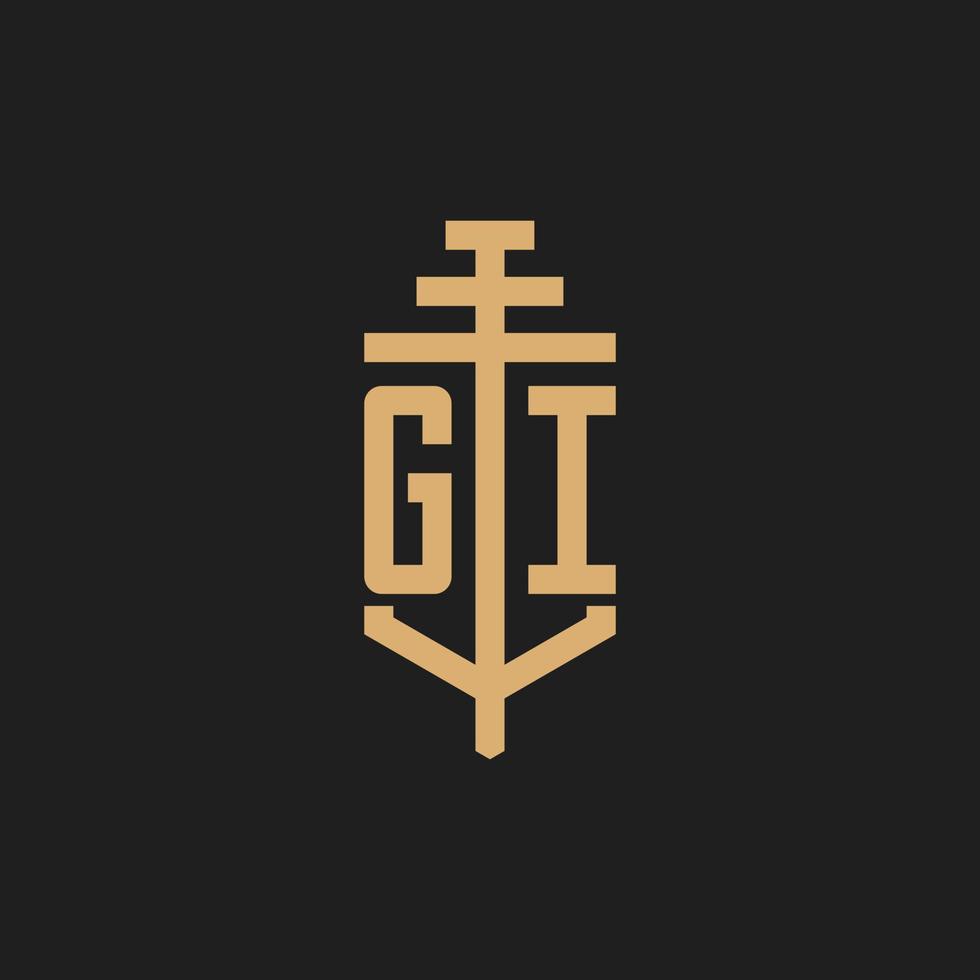 gi monograma de logotipo inicial com vetor de design de ícone de pilar