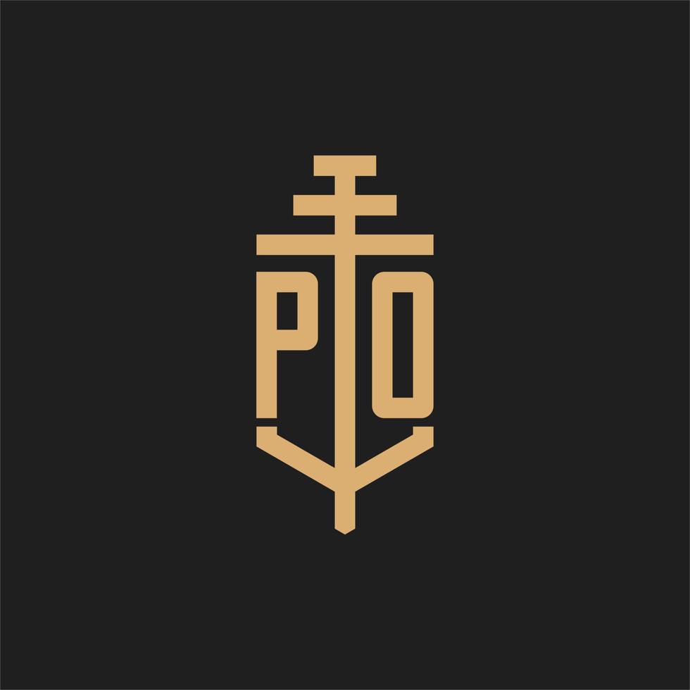 po monograma de logotipo inicial com vetor de design de ícone de pilar