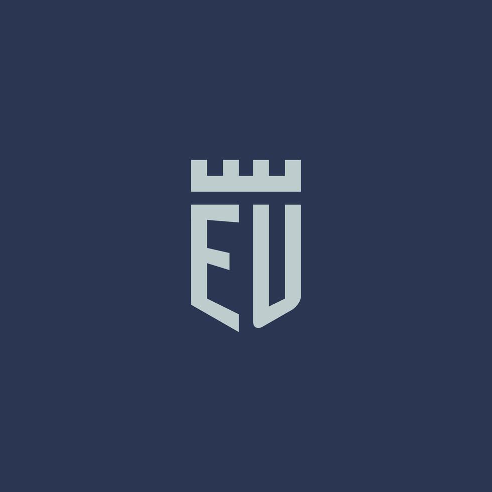 monograma do logotipo da ue com castelo fortaleza e design de estilo escudo vetor