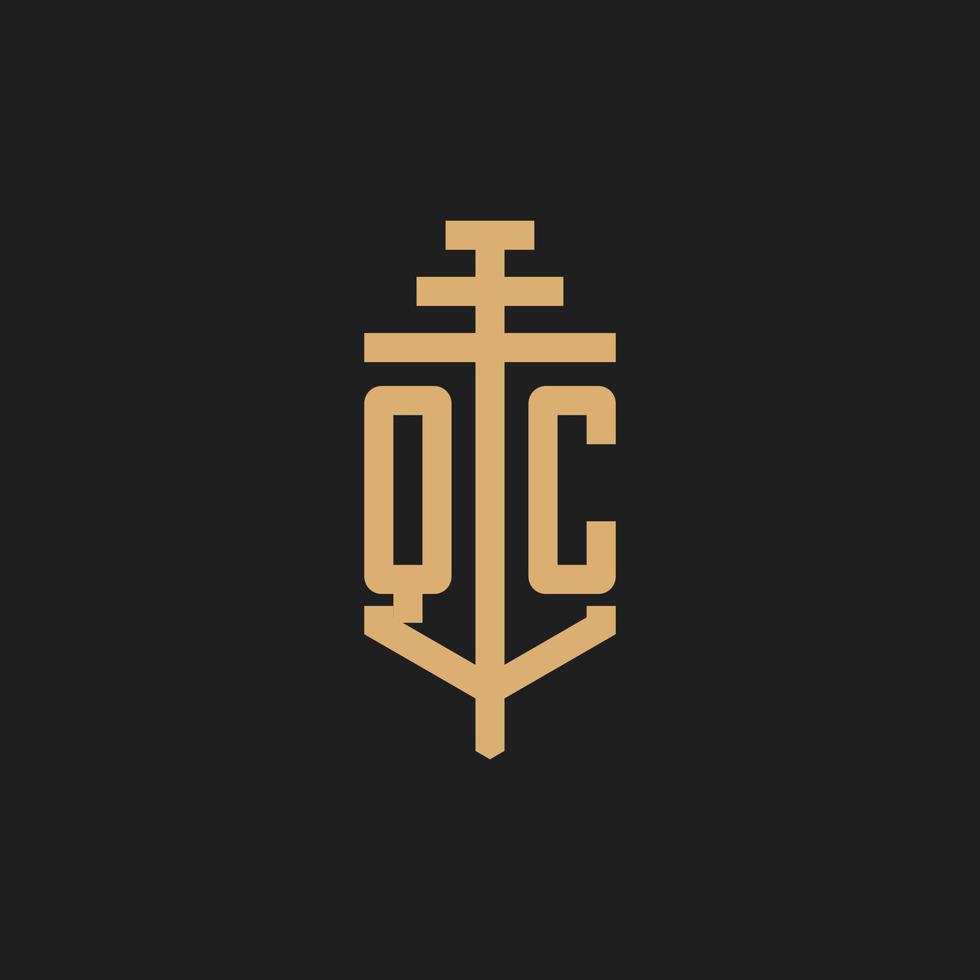 monograma de logotipo inicial qc com vetor de design de ícone de pilar