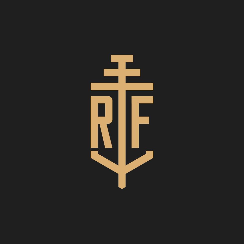 monograma de logotipo inicial de rf com vetor de design de ícone de pilar