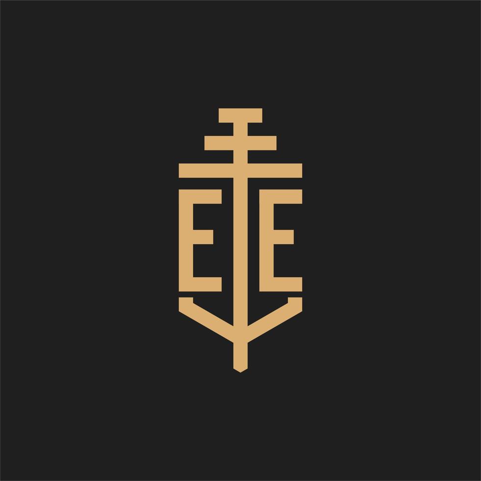 ee monograma de logotipo inicial com vetor de design de ícone de pilar