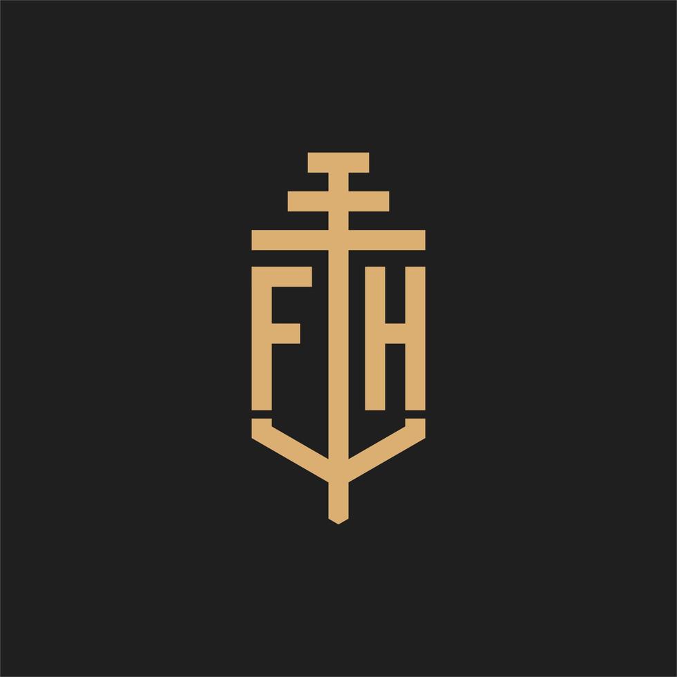 fh monograma de logotipo inicial com vetor de design de ícone de pilar