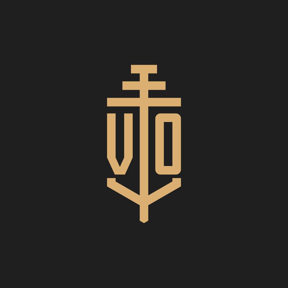 vo monograma de logotipo inicial com vetor de design de ícone de pilar