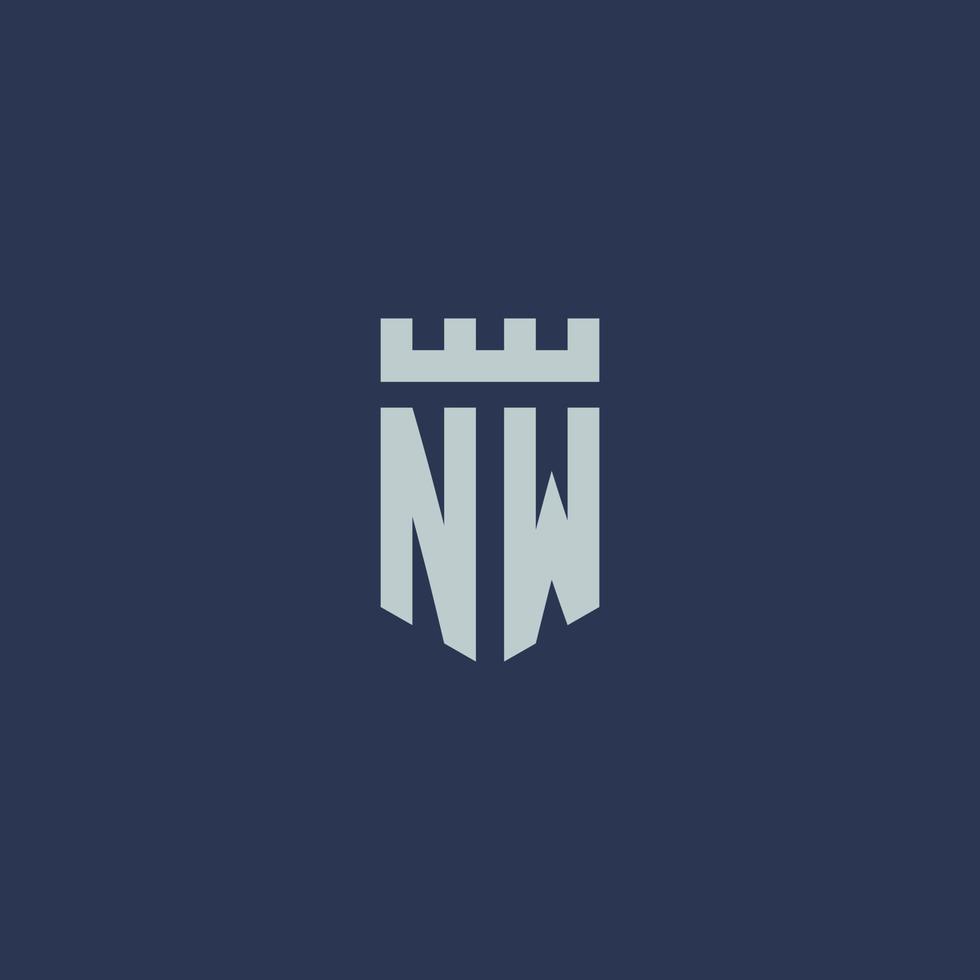 nw logotipo monograma com castelo fortaleza e design de estilo escudo vetor