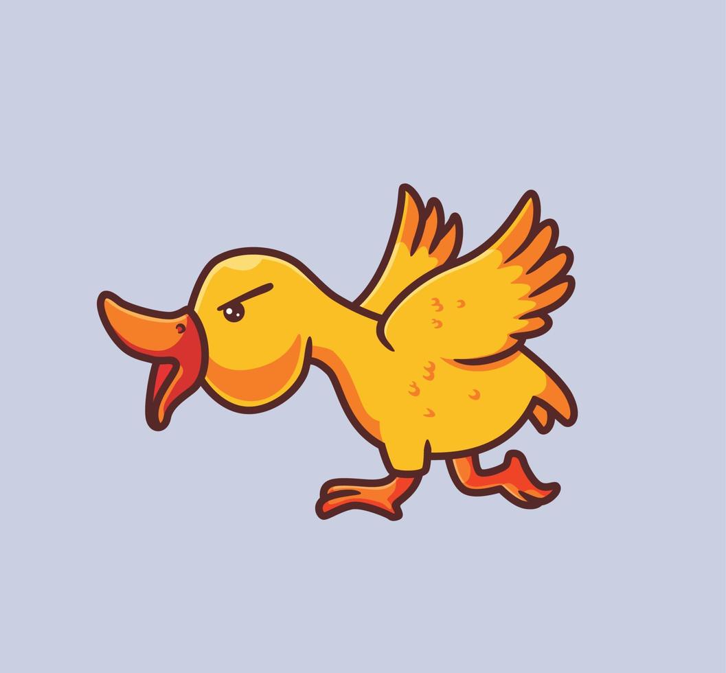 bonito pato amarelo atacando. ilustração de natureza animal dos desenhos animados isolado. estilo plano adequado para vetor de logotipo premium de design de ícone de adesivo. personagem mascote