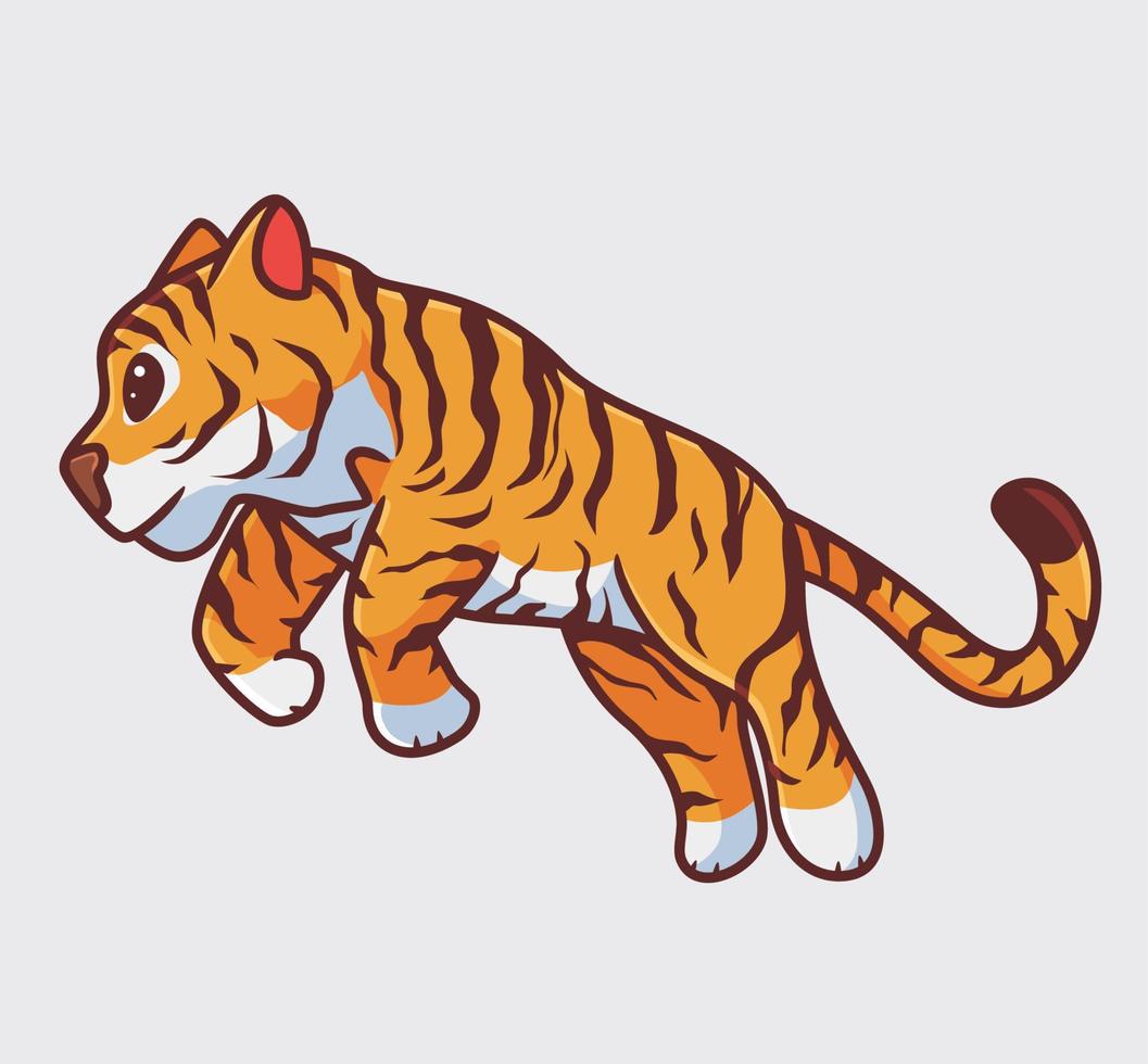 tigre bonito pulando. ilustração de natureza animal dos desenhos animados isolado. estilo plano adequado para vetor de logotipo premium de design de ícone de adesivo. personagem mascote