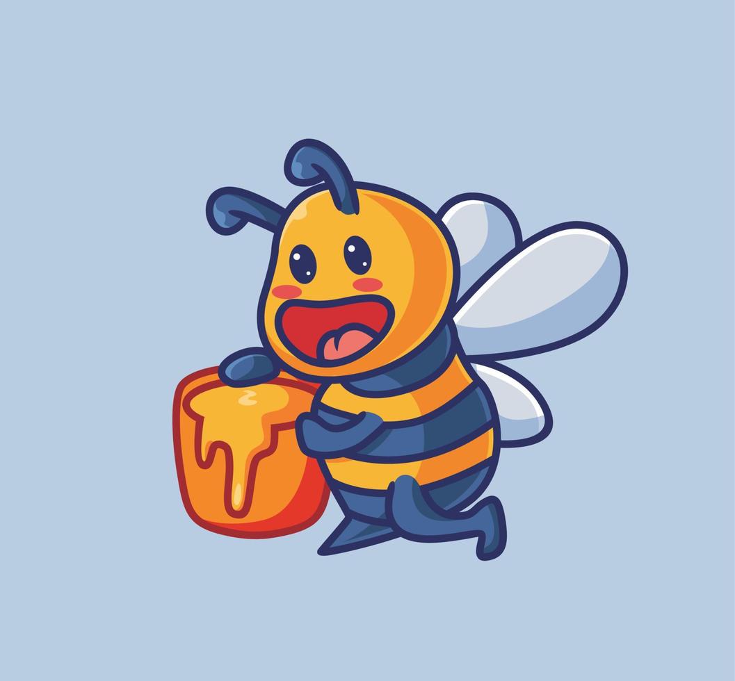 abelha fofa traz mel cheio em um balde. ilustração de natureza animal dos desenhos animados isolado. estilo plano adequado para vetor de logotipo premium de design de ícone de adesivo. personagem mascote