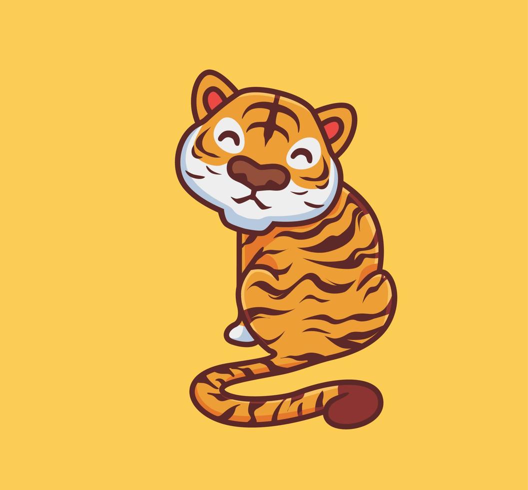 sorriso bonito de tigre sentado. ilustração de natureza animal dos desenhos animados isolado. estilo plano adequado para vetor de logotipo premium de design de ícone de adesivo. personagem mascote